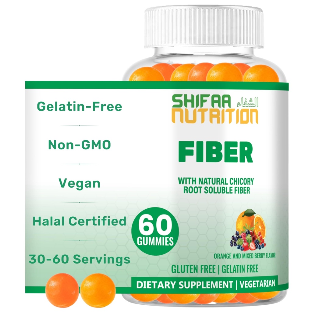 SHIFAA NUTRITION Halal & Gluten Free Fiber Gummies for Kids & Adults | 4g, 30-60 Servings | 60 Gummies | Improves Digestive Health, Immunity & Gut Health | Vegan Prebiotic | Non-GMO, Gelatin-Free