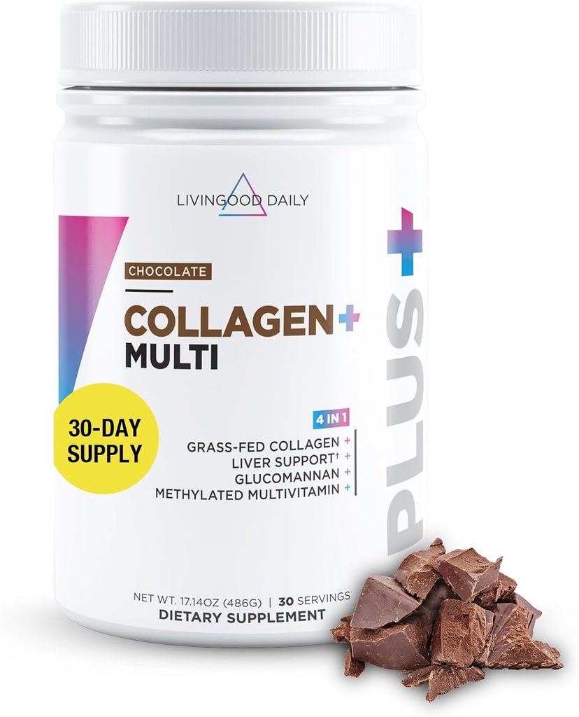 Livingood Daily Collagen Pulver til kvinder & mænd, Græs Fed Hydrolyzed Collagen Peptider, Protein & Multivitaminer til sundt hår, Hud & Nails, Keto & Paleo, Gluten Gratis, Chokolade, 30 Servere