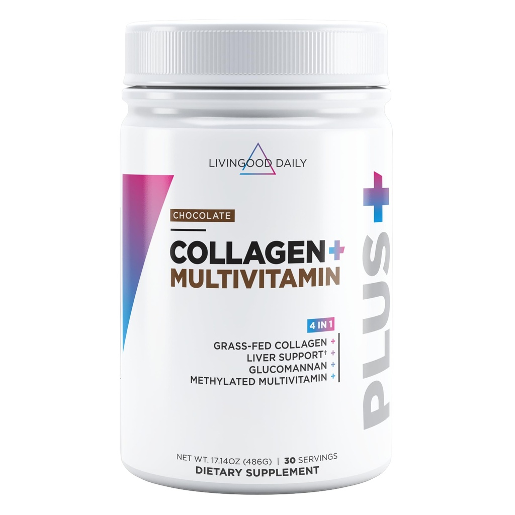 Livingood Daily Collagen Pulver til kvinder & mænd, Græs Fed Hydrolyzed Collagen Peptider, Protein & Multivitaminer til sundt hår, Hud & Nails, Keto & Paleo, Gluten Gratis, Chokolade, 30 Servere