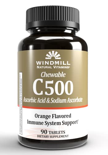 Windmill Health Products Chewable Vitamin C-500, Immune System Support, Potent Antioxidants, 90 Tablets, 90 Count
