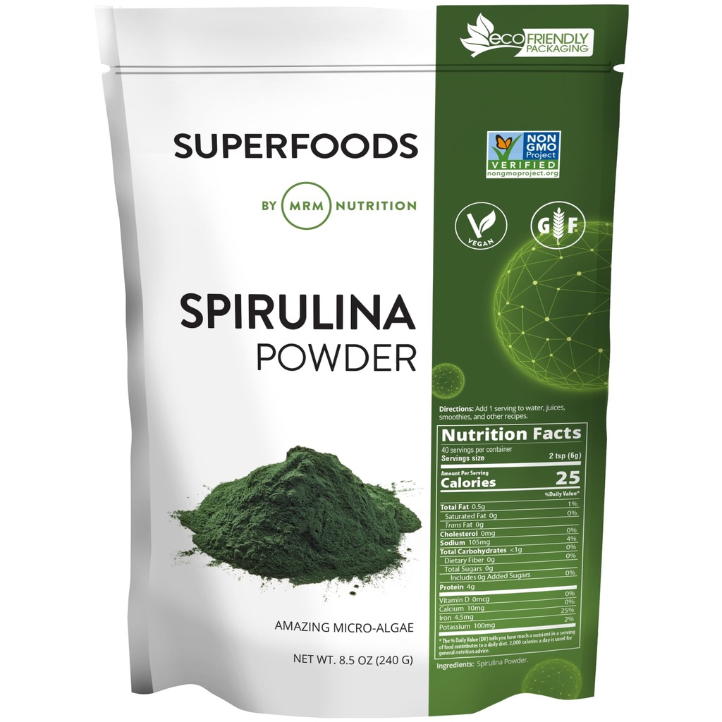 MRM Nutrition Spirulina pulver • 124; superfood • 124; Komplet plante Protein • 124; Gluten- Free + Vegan • 124; 40 Servere • 124; 8,5 Ounce