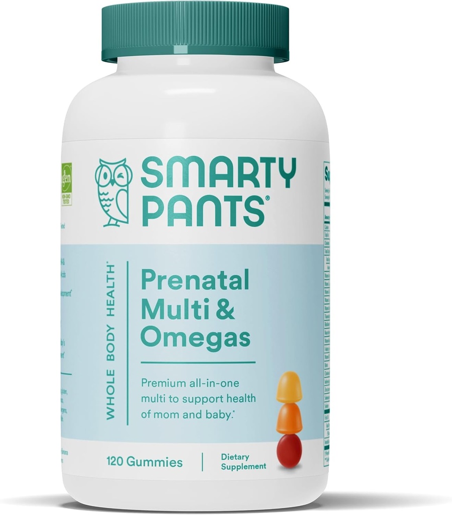 SmartyPants Prenatale Vitaminer for kvinder, Multivitamin Gummies: Omega 3 Fiskeolie (EPA / DHA), Biotin, Methylfolat, vitamin D3, C, vitamin B12, B6, A, K & Zink, Inositol, 120 Count (30 dages forsyning)
