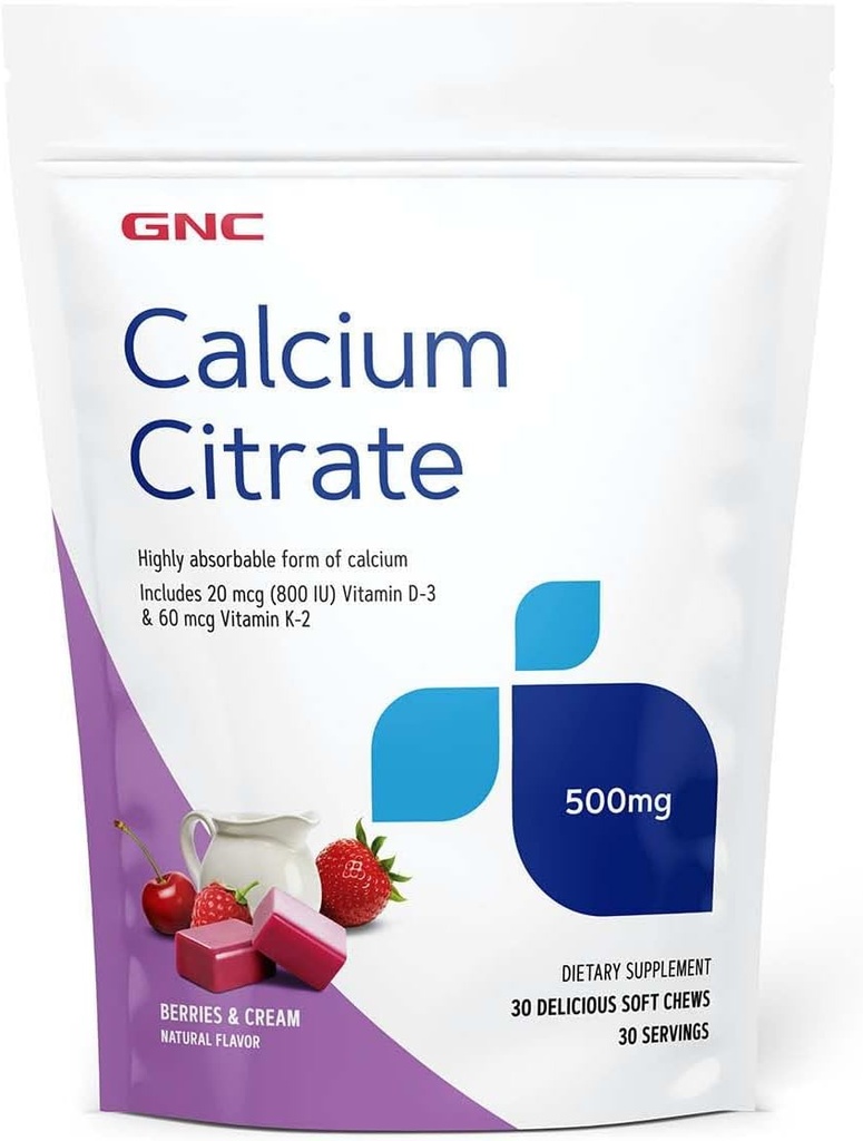 GNC Calcium Citrate 500mg Soft Chews, Meget absorberbar form af calcium, bær & fløde, 30 Greve