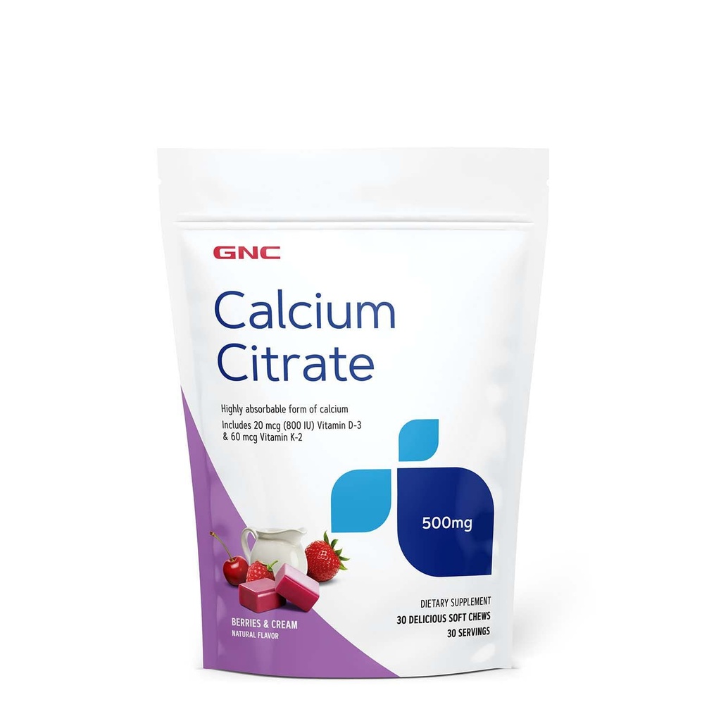 GNC Calcium Citrate 500mg Soft Chews, Meget absorberbar form af calcium, bær & fløde, 30 Greve