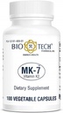 Bio- Tech Pharmacal MK- 7 (Vitamin K2), 100 Vegetabilske kapsler - All- Natural Supplement - Understøtter kardiovaskulær & bone sundhed - Ingen Dairy, Fish, Gluten, Peanut, Shellfish, GMO 'er, Kosher, Halal, & Soy -