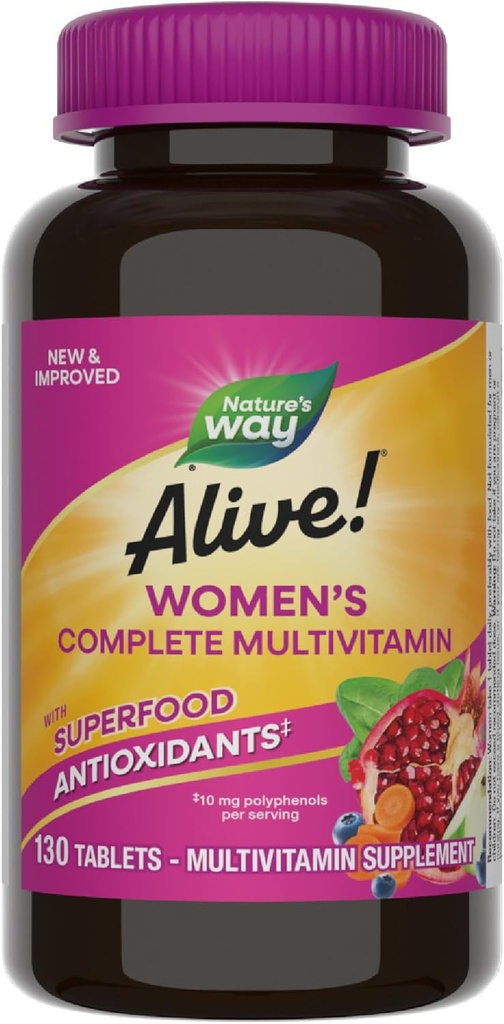 Naturen er i live! Daglig Komplet Multivitamin til kvinder, understøtter energi Metabolisme, hår, hud og negle *, B- vitaminer, Superfood Antioxidanter, 130 tabletter (Packaging May Vary)