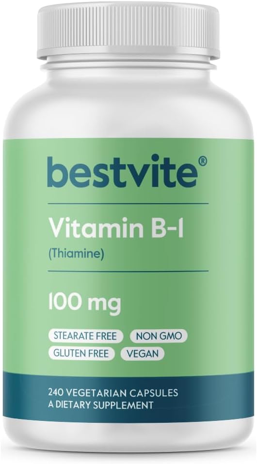 BESTVITE vitamin B-1 100 mg (240 vegetariske kapsler) - Ingen stearater - Ingen dicalciumphosphat - Vegan - Ikke GMO - Gluten Free