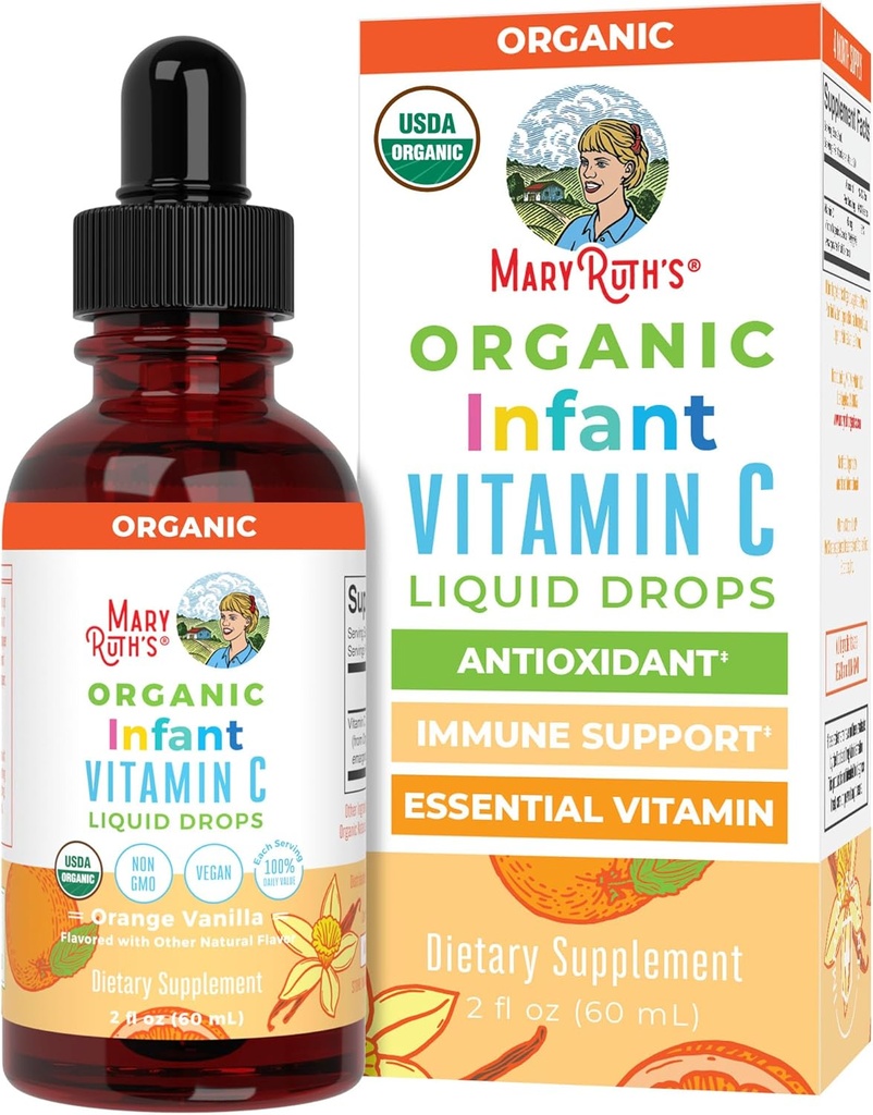 MaryRuth Organics Infant & Baby Vitamin C Supplement | USDA Organic Vitamin C Liquid Drops for Infants | Ages 6-12 Months | Immune Support | Overall Health | Vegan | Non-GMO | Gluten Free | 2 Fl Oz