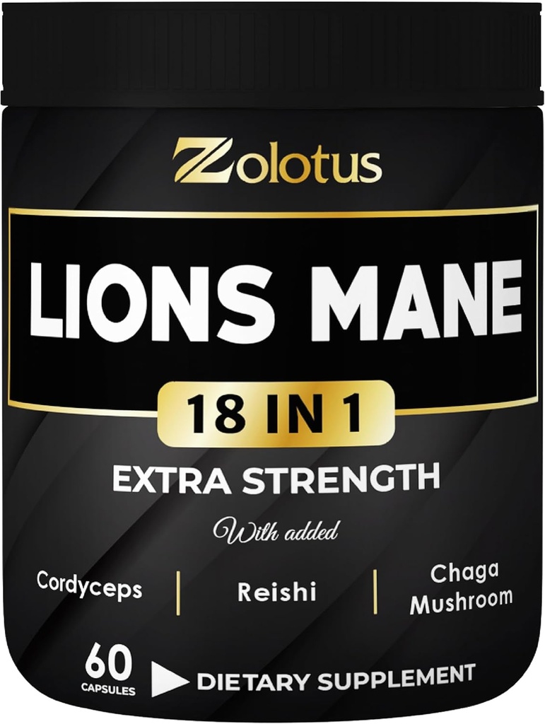 Zolotus Lions Mane Mushroom kapsler med Cordeyceps, Elderberry, Ginkgo Biloba, Bacopa - 60 kapsler