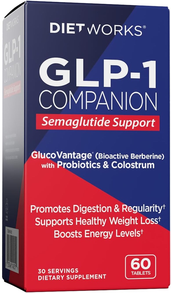 DietWorks GLP-1 Companion, Semaglutid support, fremmer fordøjelse og regelmæssighed, øger energiniveauer, 60 tabletter