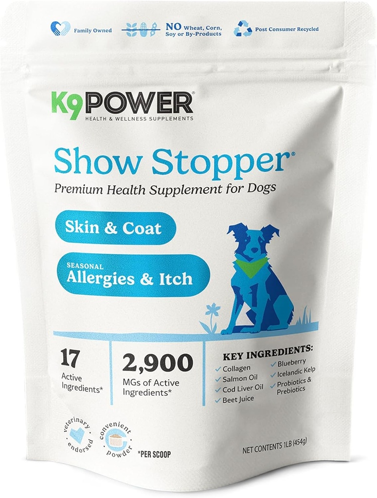 K9 Power Show Stopper til hunde 1lb - øger Coat Shine & fremmer sund hud Tone - Styrker immunsystemet - Forbedrer fordøjelsen