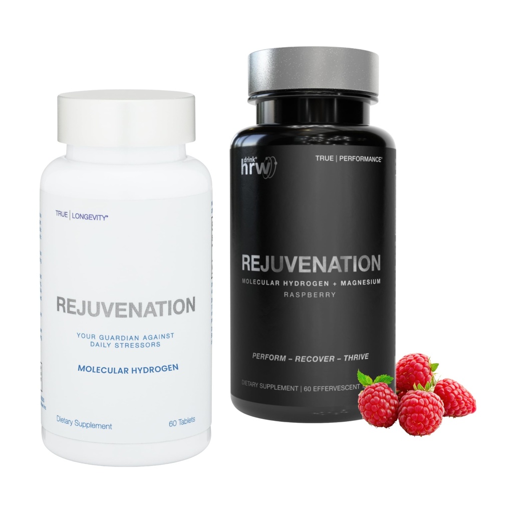 DRINK HRW Foryngelse Ikke aromatiserede Molekylære Hydrogenvandtabletter (60ct) + Foryngelse Raspberry Molekylære Hydrogenvandtabletter (60ct)