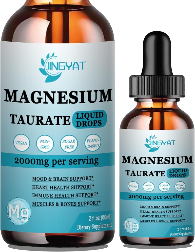 Magnesium Taurat Flydende dråber Cherry Flavor - Magnesium Taurat 1500mg med Magneisum Glycinat 500mg, B6-vitamin & Zink - Magesium Glycinat Væske til nem absorption - Vegan & non- GMO