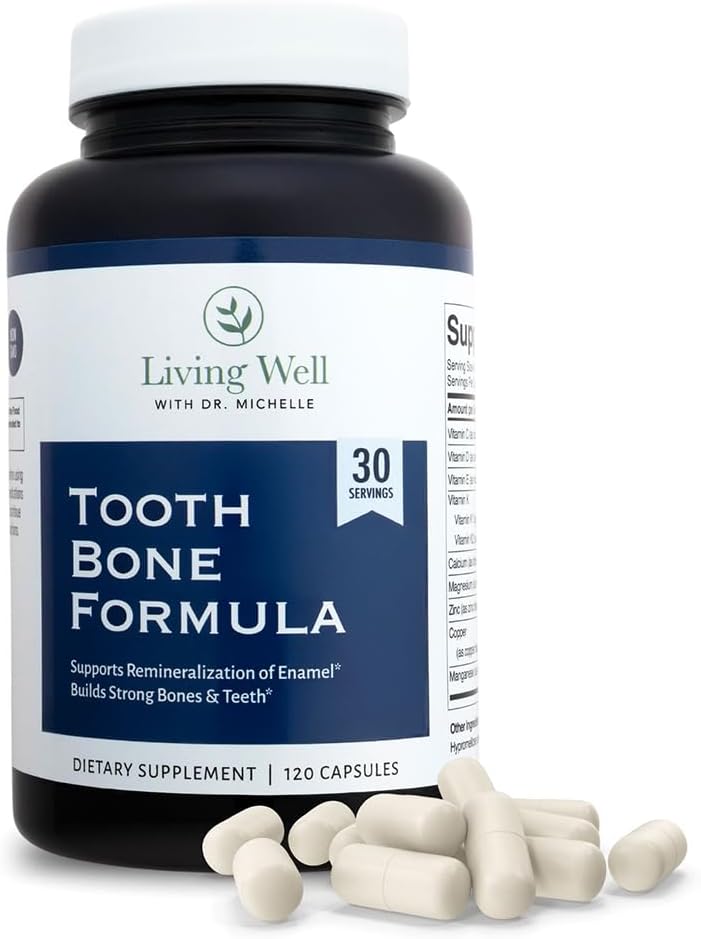 Living Well med Dr. Michelle Tooth & Bone Formel - Supplement med Calcium til ben styrke & tand Enamel support, D3 + K2, 120 Kapsler, Non- GMO, Gluten- fri
