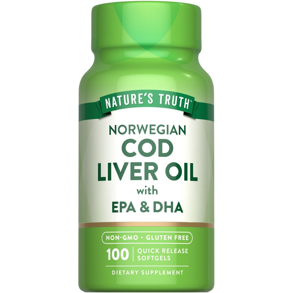 Nature 's Truth Norwegian Cod Liver Oil against 124; 100 Softgels against 124; med EPA & DHA against 124; Non- GMO & Gluten Free Supplement