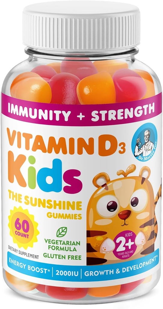 D3- vitamin Gummies til børn og voksne 2000 IE - høj- Absorption Vitamin D Kids Gummies Kosttilskud - Vegetarisk, immunstøtte D3 til voksne og børn (60 Tæl)