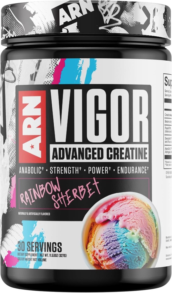 Arms Race Nutrition against 124; ARN against 124; Vigor Advanced Creatin Formel (30 Servere, Rainbow Sherbet)