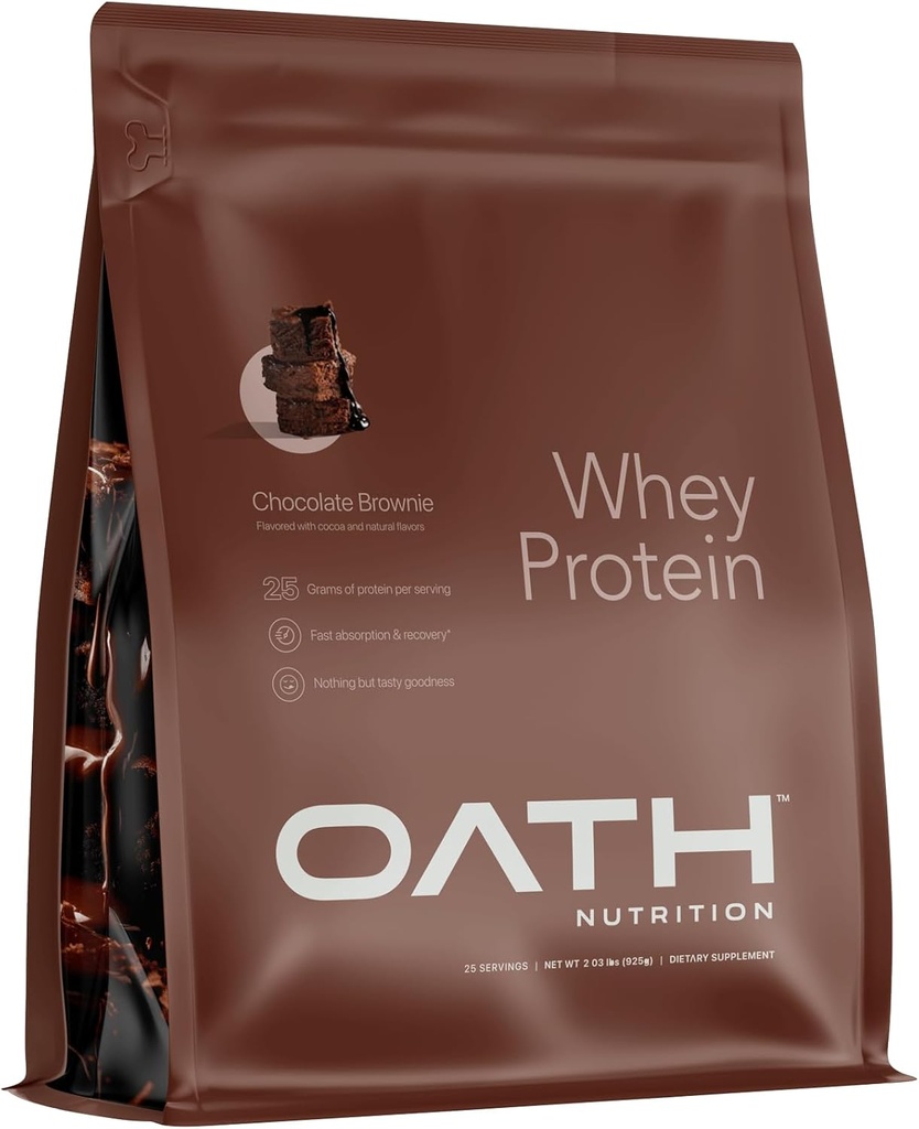 OATH NUTRITION Whey Protein Powder, Chokolade Brownie, 25 Bedste Protein og kun 1 Gram sukker pr Servering, 2 lbs, 25 Servering