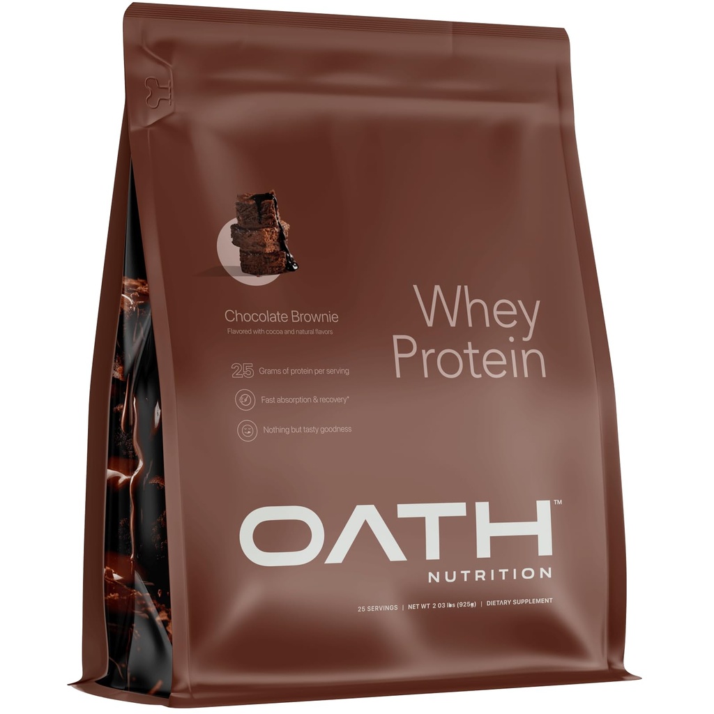 Oath Nutrition Whey Protein Powder, Chocolate Brownie, 25 Grams of Protein and Only 1 Gram of Sugar per Serving, 2 lbs, 25 Servings