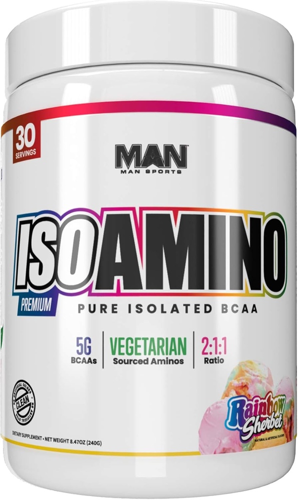 MAN Sport Iso- Amino Bcaa Powder, Rainbow Sherbet, 255 Gram