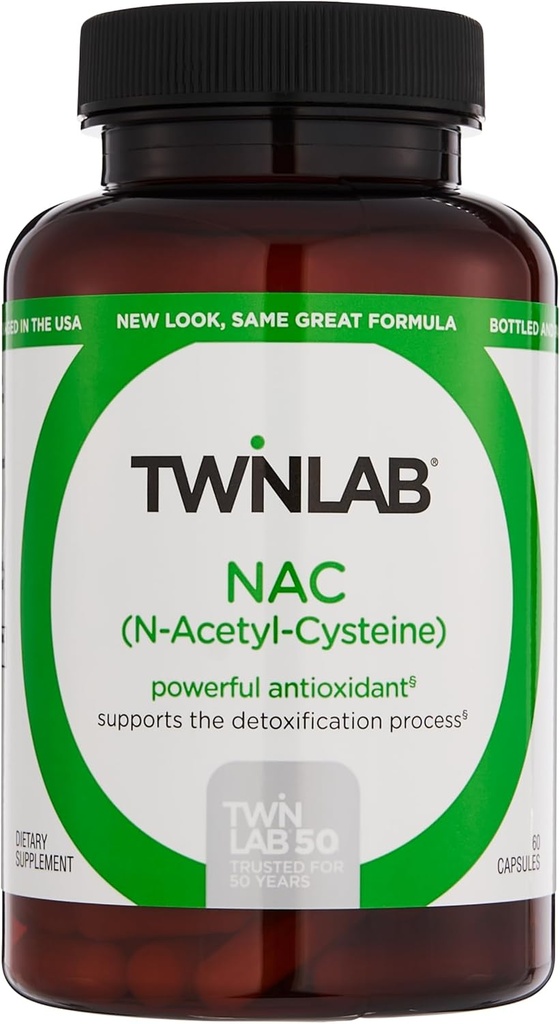 Twinlab N- Acetyl- cystein (Nac) - Antioxidant Kosttilskud til mænd og kvinder - 600 mg, 60 kapsler