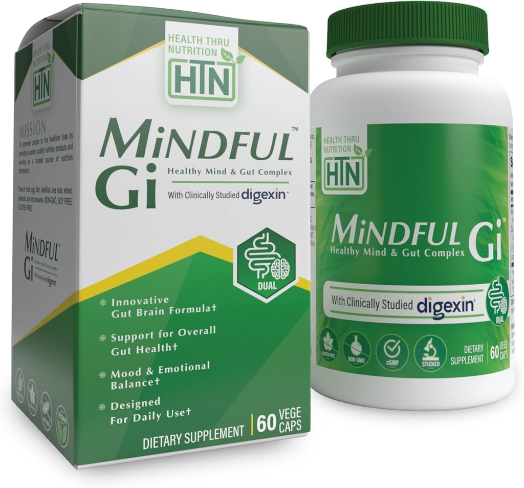 Health Thru Nutrition Mindful GI - Sund sind & Gut Complex 124; med Digexin, Magnesium, L- Glutamin, og Probiotika til Gut- Brain Axis Support