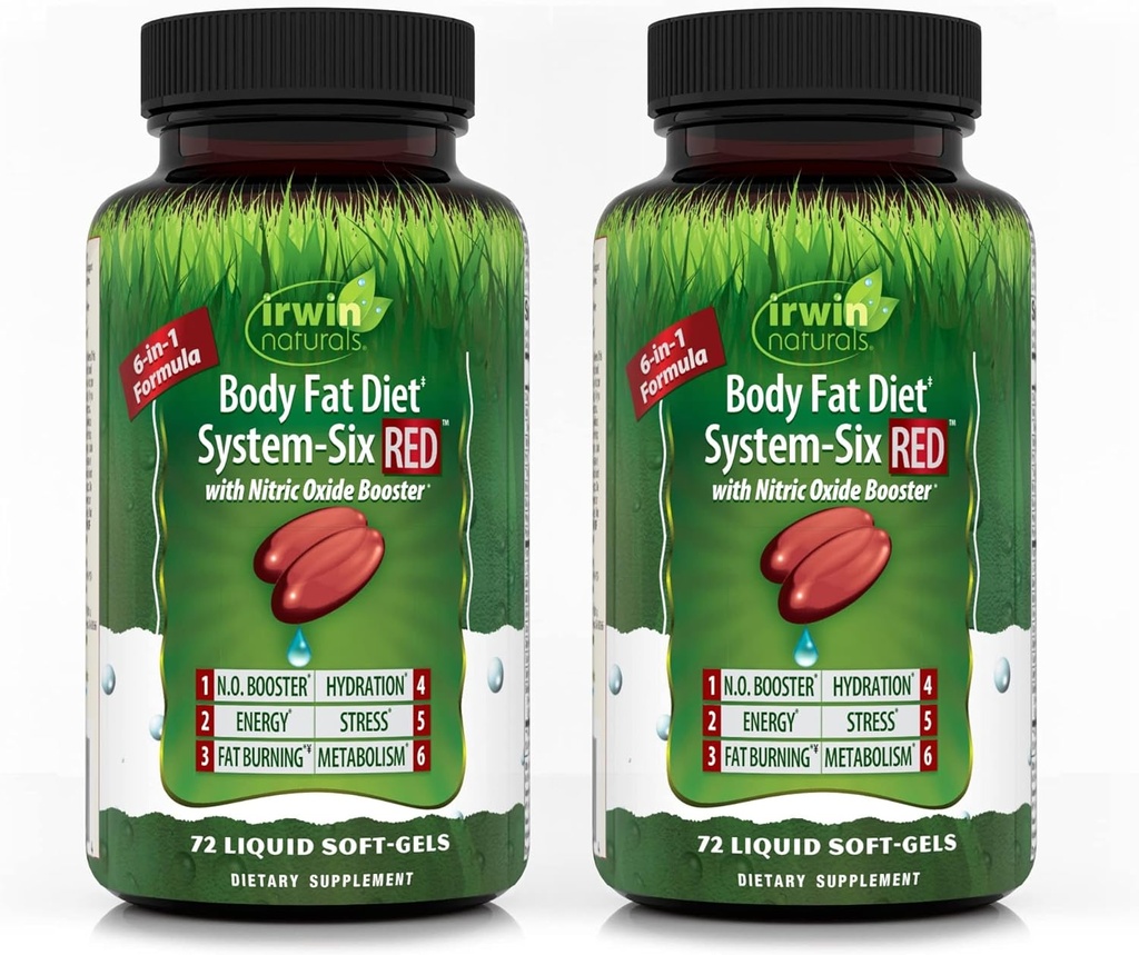 Irwin Naturals Body Fat Diet System- Six RED - 72 Flydende Soft- Gels - 2 Pack