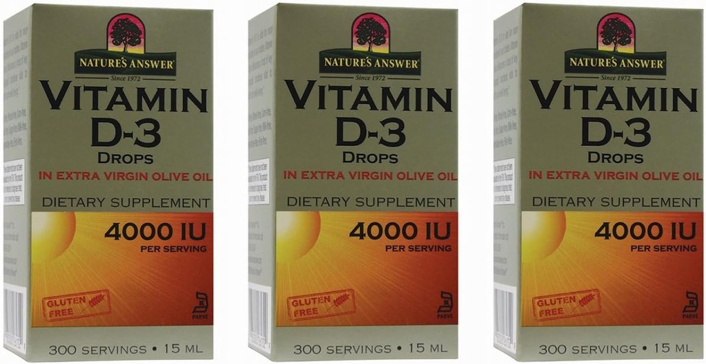 Naturens svar Vitamin D-3 Drops 4000 LU, 0.5 -Ounce, 3 tæller