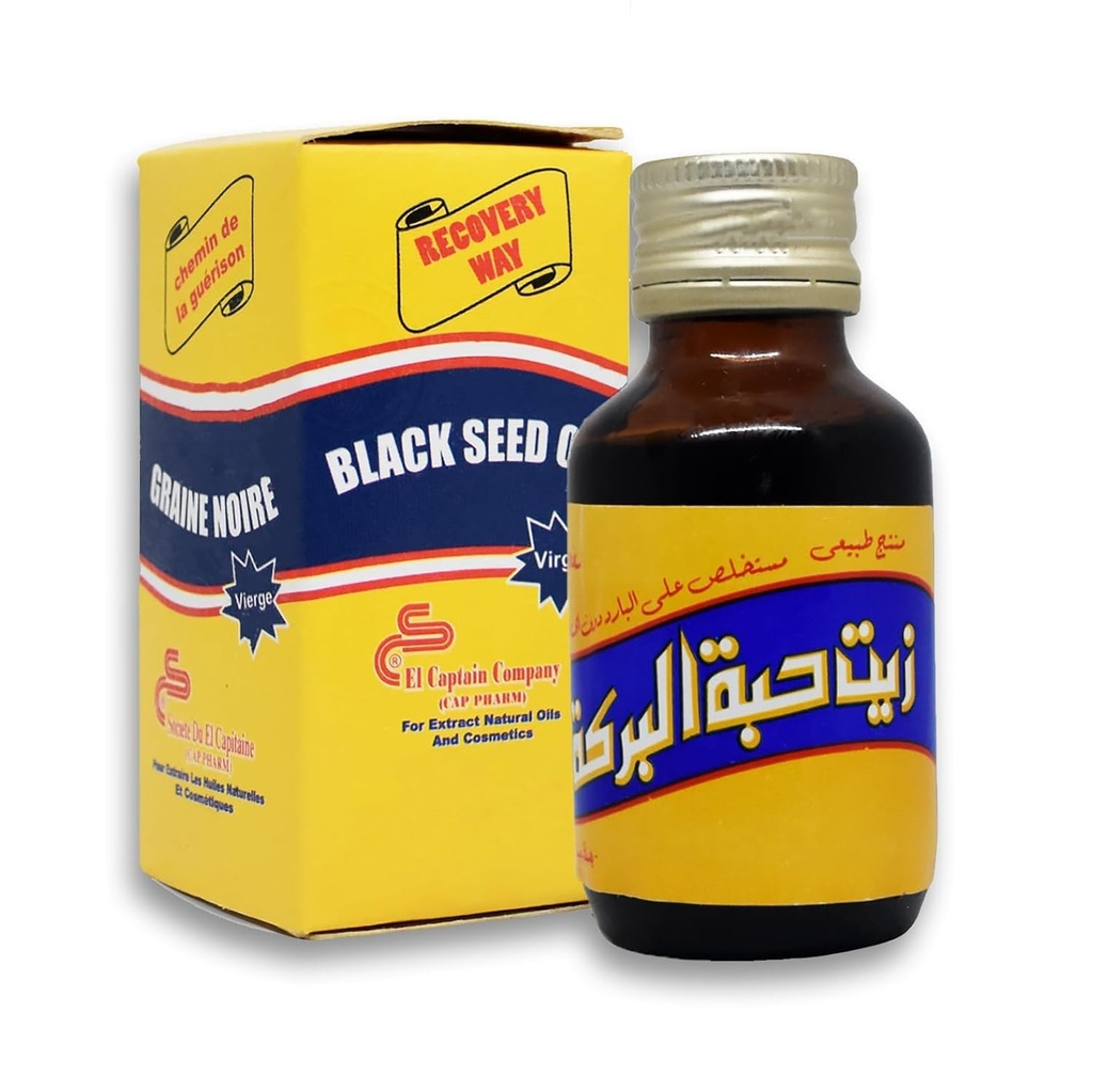 bonballon El Captain Black Oil Pure Cold Pressed ElCaptain Al Captain Pure Natural Raw Nigella Egypten Egyptiske urter Halal (2,11 oz / 60 ml)