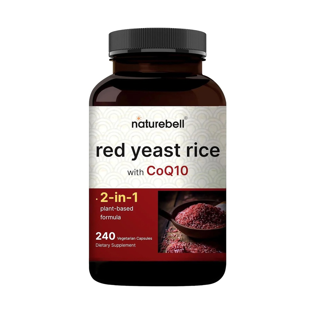 Rød Gær Rice med CoQ10, 240 Veggie Kapsler Note 124; Advanced Heart Health Herbal Supplement - Antioxidant Support for Energy & Heart Health - Non- GMO