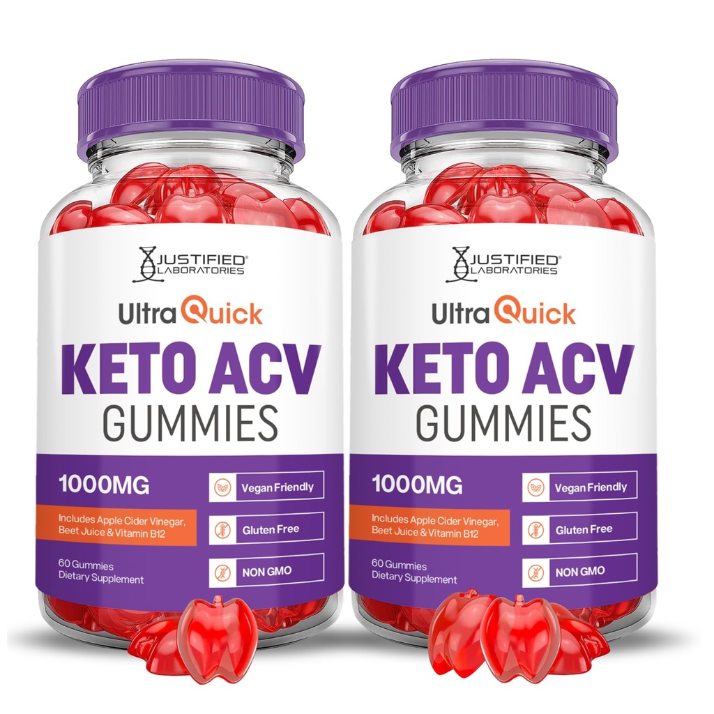 Justified Laboratories (2 Pack Ultra Quick Keto ACV Advanced Formel 1000MG Apple Cider Vinciate Formuleret med Pomegranate Beet Juice Powder B12 Vegan Non GMO 120 Gummies
