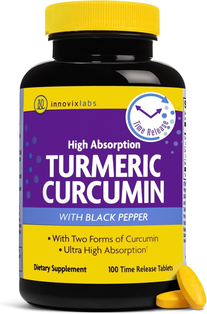 InnovixLabs Turmeric Curcumin with Black Pepper Extract - High Absorption Turmeric and Curcumin Supplements with BioPerine, C3 Reduct & Curcumin C3 Complex - 100 Time Release Tablets