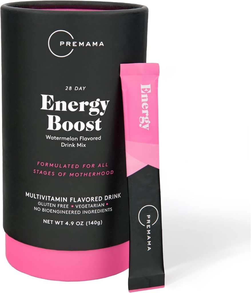 Premom Energy Boost til alle graviditetsstadier, Caffe- Free, Stimulant- Free Energy, Gluten- Free, Vegetar, Watermelon Flavor, 28 Single Serve Packets
