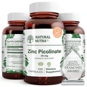 Naturlig Nutra Zink Picolinate 30 mg, Double Strength, Raw and Pure, Meget biotilgængelig Supplement for vækst og immunforsvar, Hjælper support Metabolic System, Reducere fælles koldt 250 Capsule