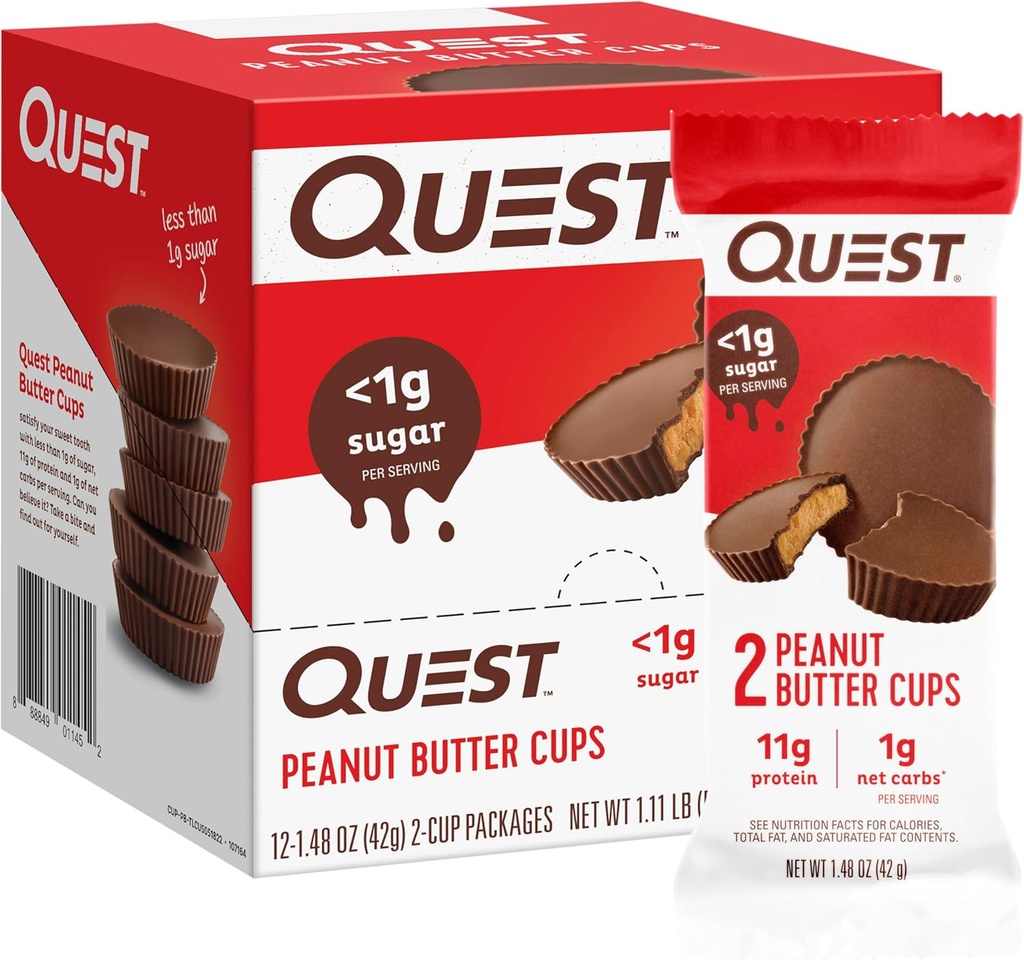 Quest Nutrition Peanut Butter Cups, 11g Protein, 1g Sugar, Low Carb, Gluten Free, Keto Friendly, 12 Greve