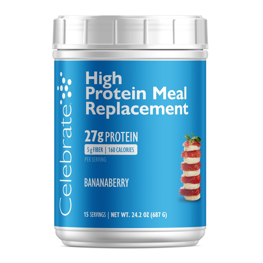 Celebrate Vitamin High Protein Meal Erstatning Shake, 27 g Protein Powder, 5 g Fiber, For post- Bariatric Kirurgi Patienter, Bananaberry, 15 portioner