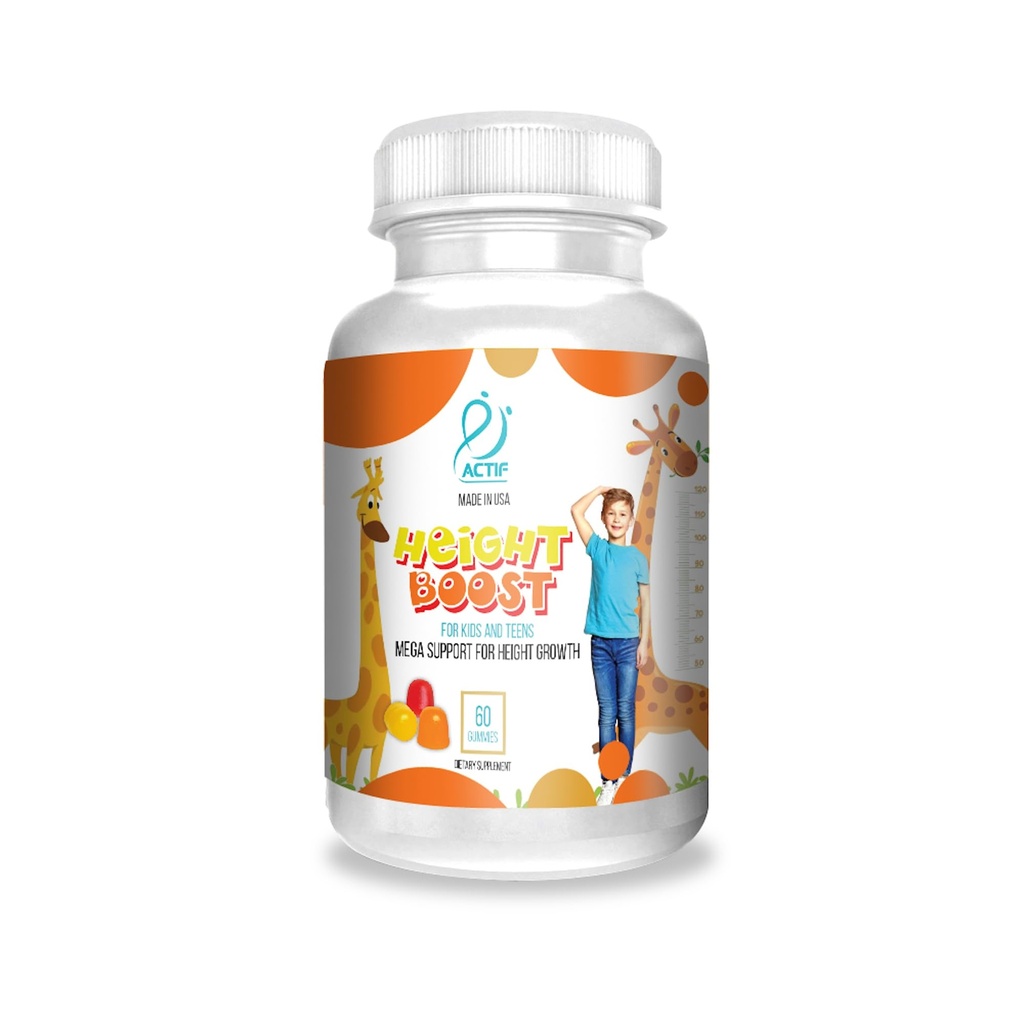 Actif Højde Boost Mega støtte til højdevækst med 10 + faktorer, Højde supplement til børn og teenagere, 60 gummies, Strawberry Flavor, Få høj hurtig formel