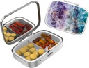 Cute Small Pill taske til lommer og tasker, Elegant Pill Box gør en stor gave, 2 Segment Travel Medicine Organizer Stores Progesteron, Capsule Pills, Ibuprofen, Vitamins-Bronze Purple Marble