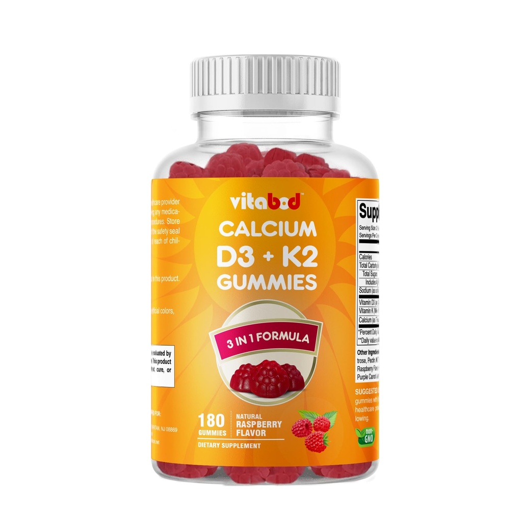 Vitamin D3 + K2 Gummies - Bone & Heart Health Support - 180 Pectin- baserede Vegan Gummies