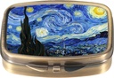 Dynippy Pill Case Pill Box med spejl Retro Pocket 2 Compartment Medicine Case Vitamin Pill Organizer for Pocket Purse and Travel (A- Van Gogh The Starry Night)