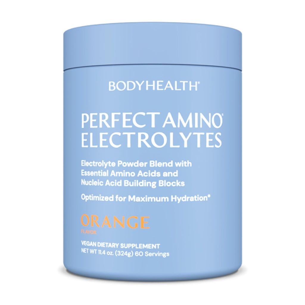 BodyHealth PerfectAmino Electrolytes Powder No Sugar, Keto Sugar Free Fasting Electrolytes Drink Mix, Hydration Powder with Trace Minerals - Orange - 60 Servere