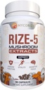 Rize 5 Mushroom supplement - Lions Mane, Reishi, Chaga, Tyrkiet Tail, Maitake - Alle naturlige immunforsvar & kognitiv Booster - 90 kapsler (45 Servere) - Ingen Fillers