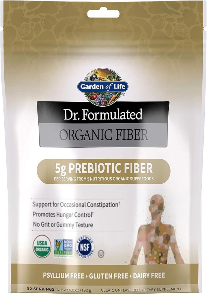 Livets have Dr. Formuleret Organic Fiber Supplement Powder Unflavored, Sugar Free, Psyllium Free Prebiotic Superfoods, Forstoppelse Relief og Hunger Control for Mænd og Kvinder, 32 Servering