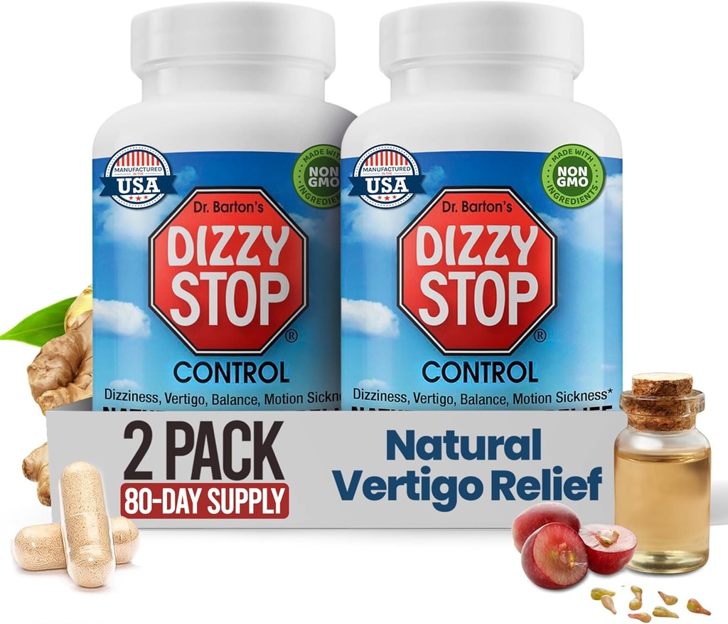 Vertigo Relief Produkt & Non-Drowsy Motion Sygdom Piller: Kvalme og svimmelhed, Ginger & Grape Seed Formel, Indre Øre Balance, bil, Cruise & Travel Essential, Mavestøtte (80 Greve - pakke af 2)