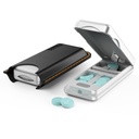 Pill Cutter med Auto Centing Device, Aluminium Pill Splitter med 316L Stainless Blade, Ægte læder sag, Professional Pill Splitter til skæring små piller eller store piller (sølv)