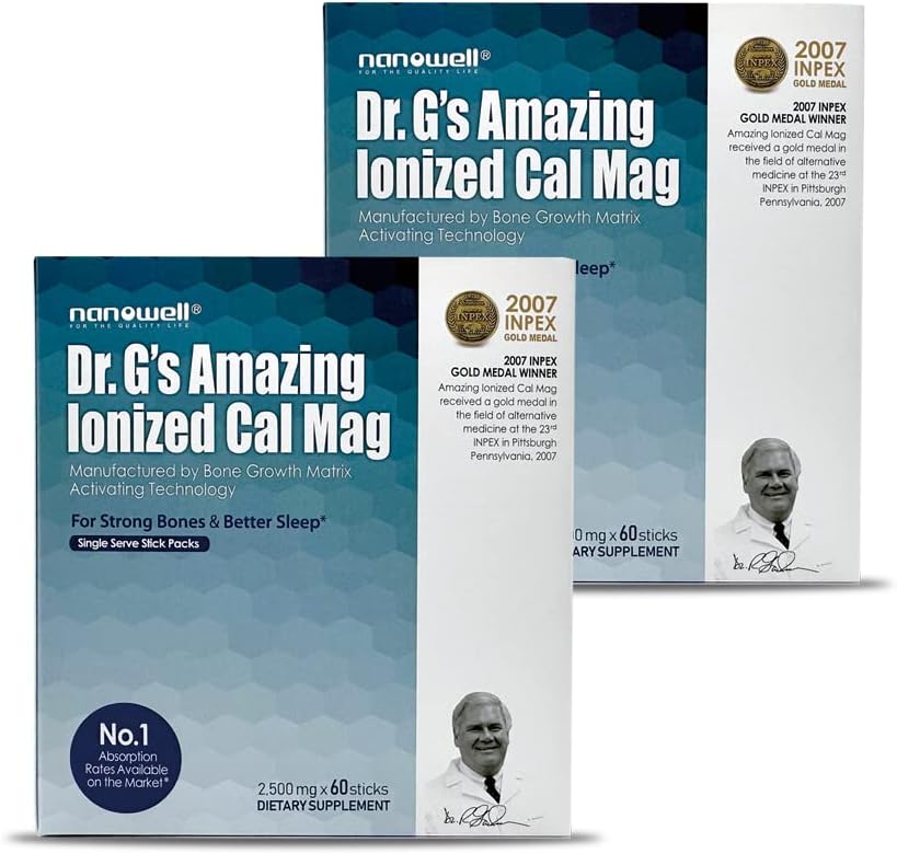 Dr. G 's Amazing Ionized Cal Mag - Bone Health Calcium Magnesium Powder Supplement - 60 sticks x 2 pakker til 4 måneder (120 Tæl)