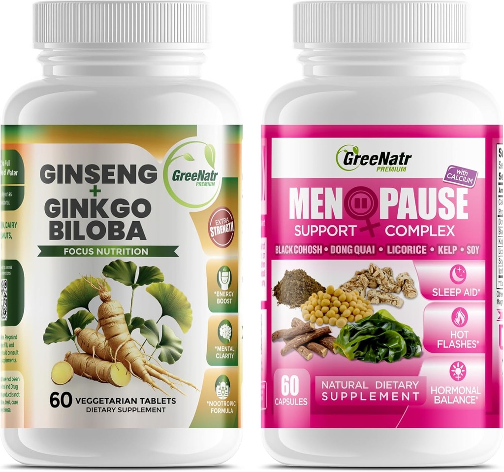 Optimal Wellness Solutions: Urteovergangsstøtte og Ginseng + Ginkgo Biloba Energy & Brain Focus Booster til mænd og kvinder