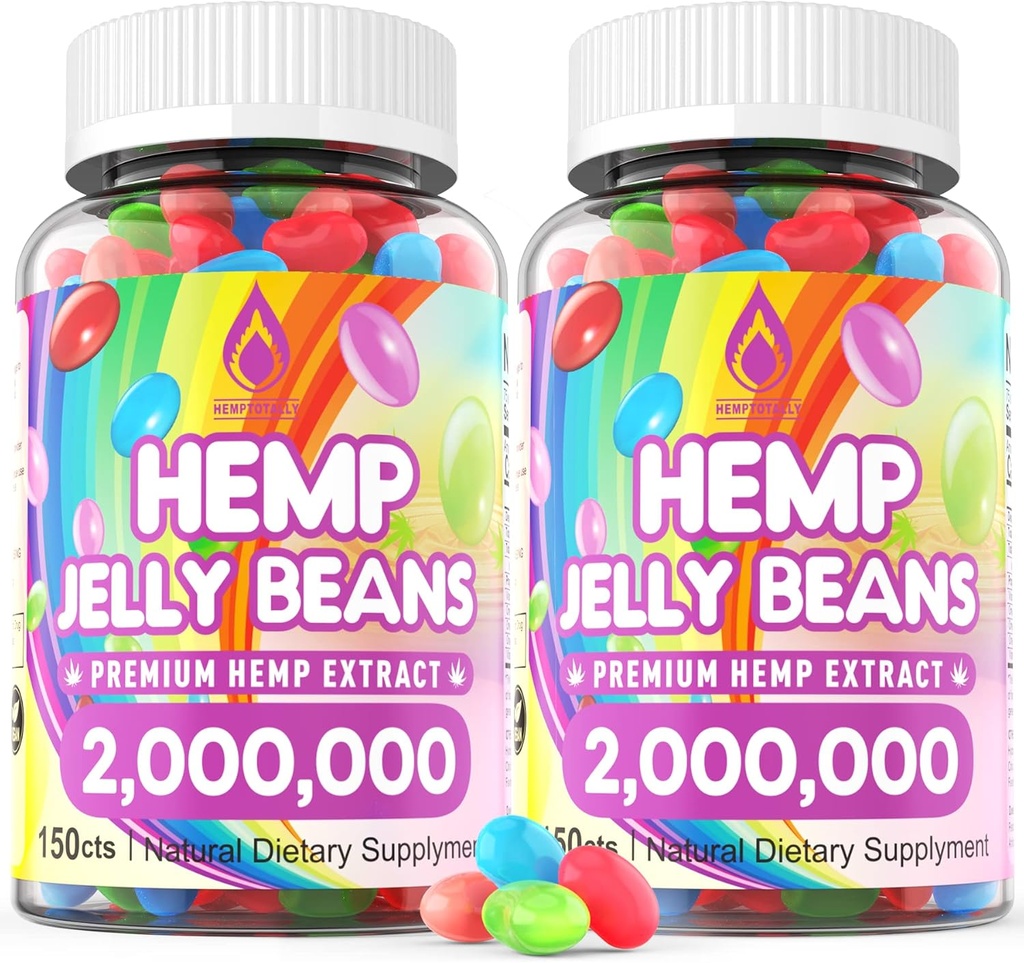 HempTotally (2 pakker) Hamp Jelly Bønner til stress 2.000.000 Premium Hamp supplement til at forbedre søvn, Boost Mood - 300 Cts