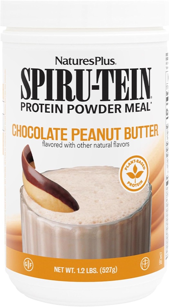 Natures Plus SPIRU- TEIN - Chokolade Peanut Butter - 1.2 lbs, Spirulina Protein Powder - 17 Servere