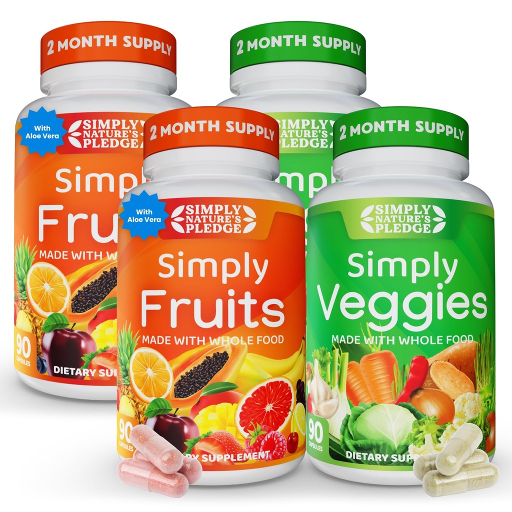 Simply Nature 's Pledge - Pakket med 42 forskellige frugter & grøntsager - 2 - Måned Supply - Made with Real, Non- GMO Whole Foods - Understøtter Energy & Samlet Wellness - Soy- Free - 360 kapsler